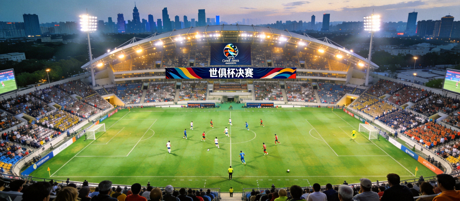 世俱杯决赛阶段比赛现场全景航拍画面